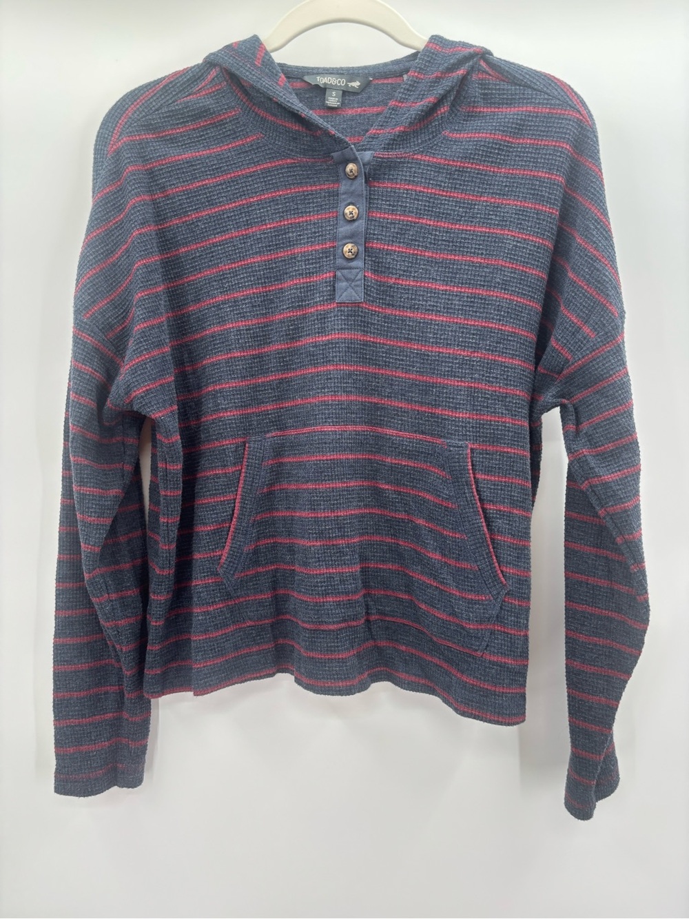 Toad&Co Foothill Pointelle Women’s Striped Thermal Hoodie Shirt Size Medium